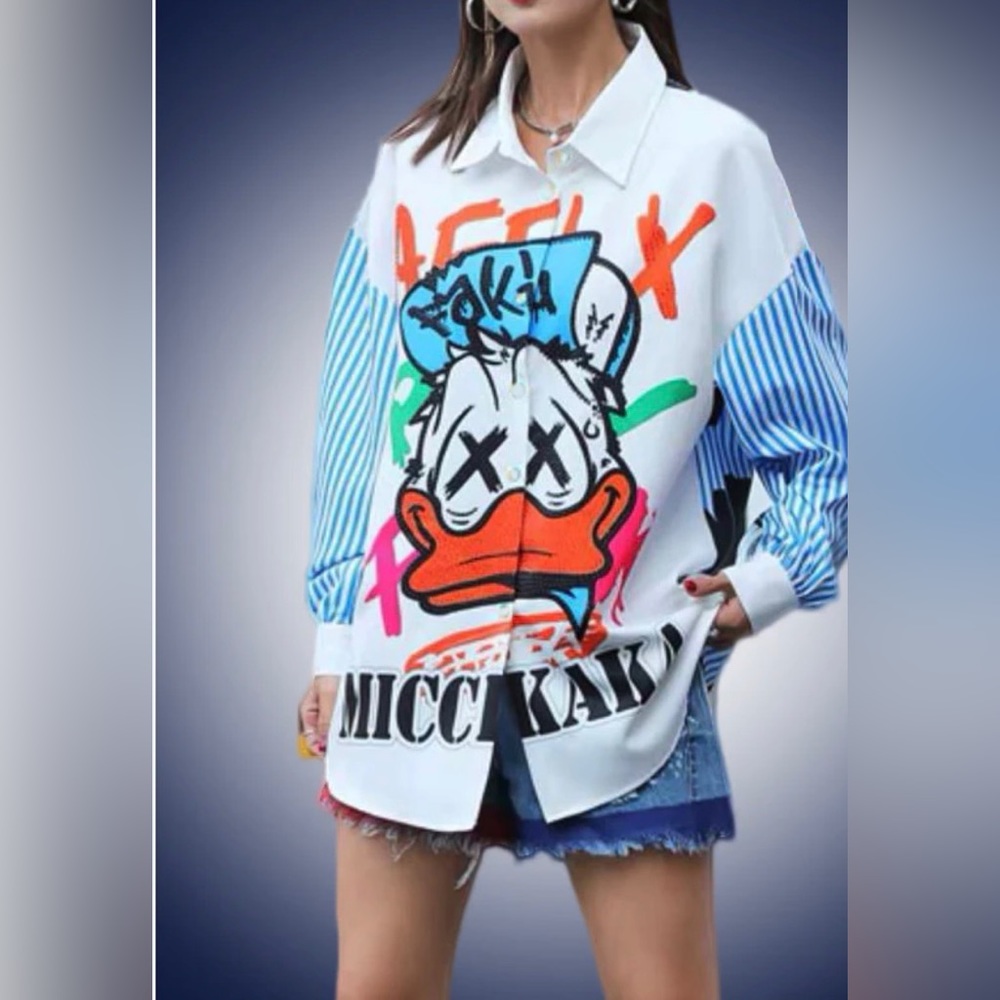 Coleman Collection Oversize Long Sleeve Shirt MICCAKA duck Graphic Design Size M
